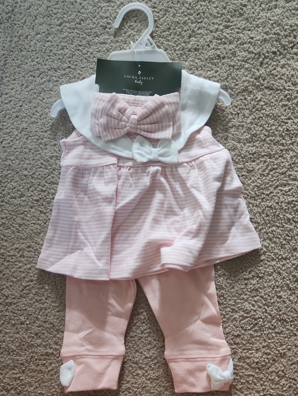 Laura Ashley Pink Striped Bow Three-Piece Baby Set